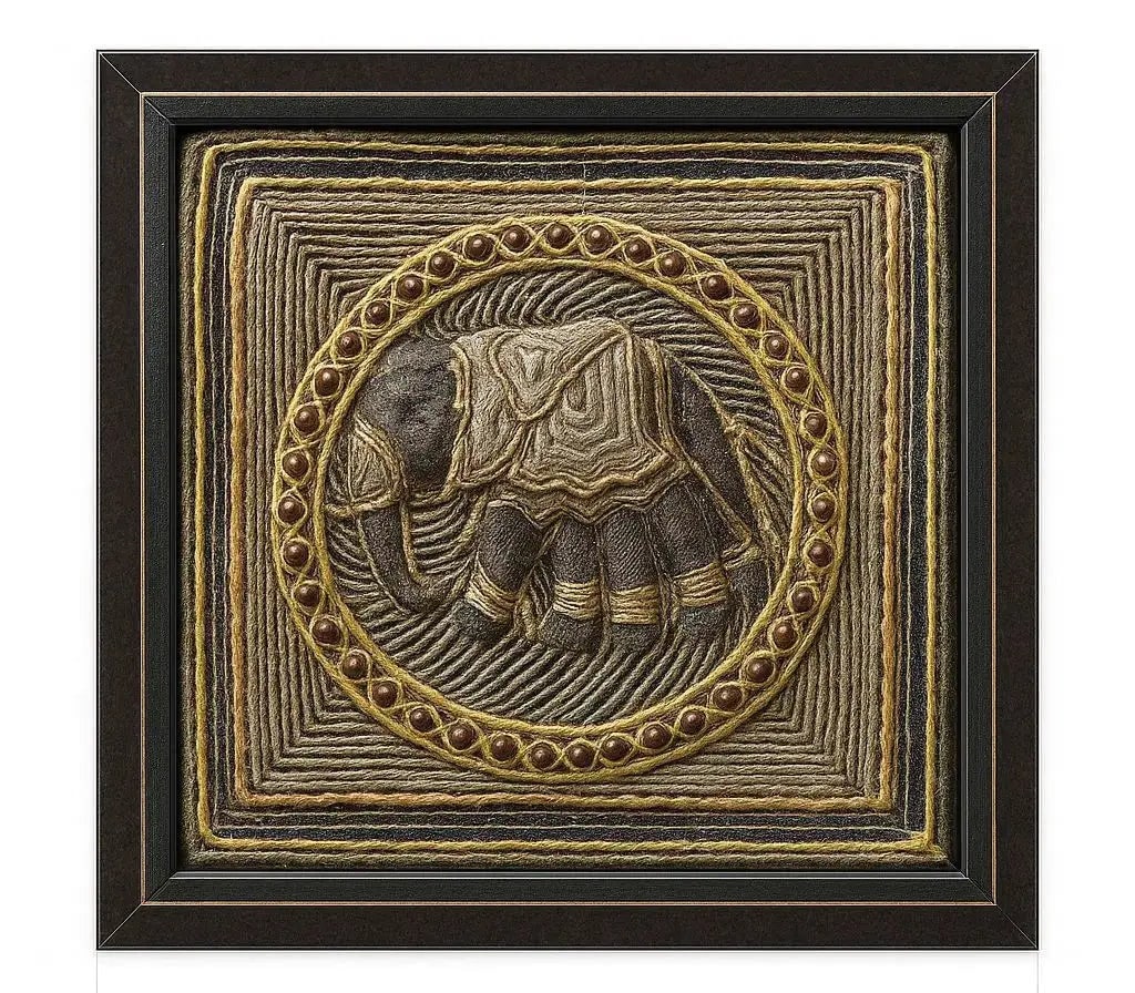 Elephant Tapestry Intricately crafted textile art depicting an elephant Approx. 12" x 12", HD127 (1 of 1)