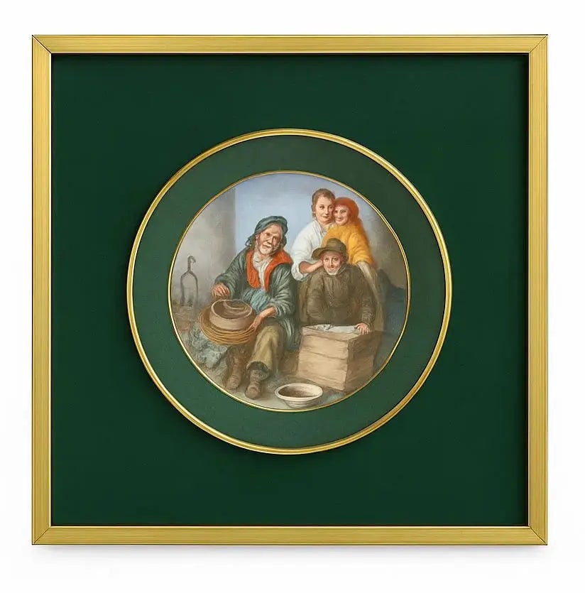 Framed Decorative Plate, Framed circular painting in gold frame. Approx. 12" x 12", HD136 (1 of 1)
