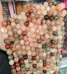 Natural Gemstone Loose Beads Necklace - colored hair quartz A - NO.227: Natural Gemstone Loose Beads Necklace - colored hair quartz A - NO.227