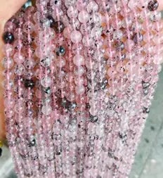 Natural Gemstone Loose Beads Necklace - pink mica - NO.215: Natural Gemstone Loose Beads Necklace - pink mica - NO.215