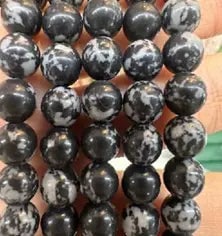 Natural Gemstone Loose Beads Necklace - synthetic Snowflake obsidian - NO.134: Natural Gemstone Loose Beads Necklace - synthetic Snowflake obsidian - NO.134