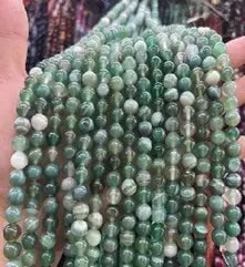 Natural Gemstone Loose Beads Necklace - green stripe agate - NO.123: Natural Gemstone Loose Beads Necklace - green stripe agate - NO.123