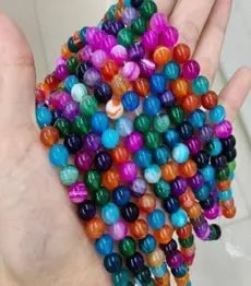 Natural Gemstone Loose Beads Necklace - Colored stripe agate - NO.120: Natural Gemstone Loose Beads Necklace - Colored stripe agate - NO.120