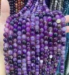 Natural Gemstone Loose Beads Necklace - purple stripe agate - NO.116: Natural Gemstone Loose Beads Necklace - purple stripe agate - NO.116
