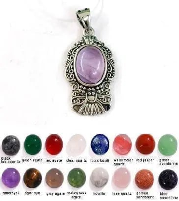 Handmade Natural Stone Gemstone Pendant, Copper & Silver, with Chain, Stone Size 10*12mm, Vin-Pen76: Handmade Natural Stone Gemstone Pendant, Copper & Silver, with Chain, Stone Size 10*12mm, Vin-Pen76