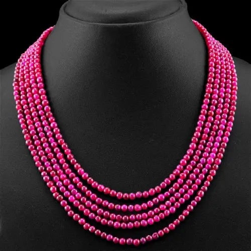 AAA+ Quality 290.00 CTS EARTH MINED RED RUBY 5 STRAND ROUND BEADS HAND MADE NECKLACE (DG) Cus-Jew4 (1 of 1)