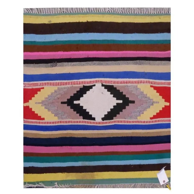 One Of The Kind Sanandaj Vintage Authentic Hand-Knotted Kilim 2'11" X 2'11": ABC Rugs Kilims Collection Sanandaj Vintage Hand-Knotted Kilim Made With Natural Wool And Cotton 90 X 90Cm (Abc1666) (Multi Color) Hand knotted and meticulously crafted by Sanandaj artisans, this stun