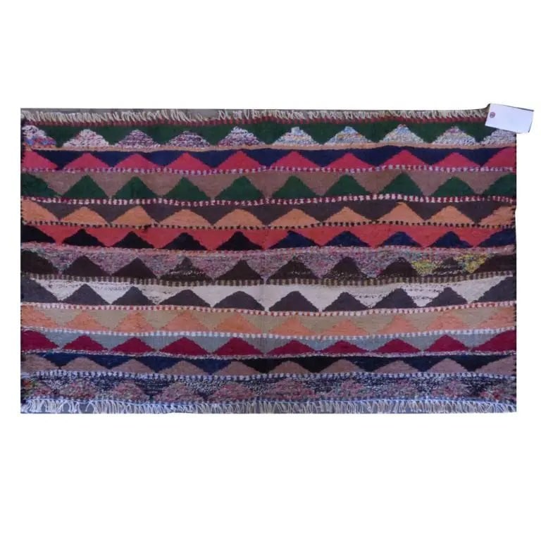 One Of The Kind Sanandaj Vintage Authentic Hand-Knotted Kilim 4'1" X 2'5": ABC Rugs Kilims Collection Sanandaj Vintage Hand-Knotted Kilim Made With Natural Wool And Cotton 126 X 75Cm (Abc1916) (Multi Color) Hand knotted and meticulously crafted by Sanandaj artisans, this stu