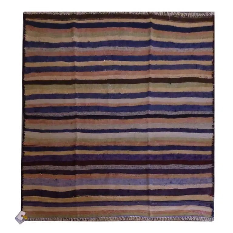 One Of The Kind Sanandaj Vintage Authentic Hand-Knotted Kilim 4'2" X 3'10": ABC Rugs Kilims Collection Sanandaj Vintage Hand-Knotted Kilim Made With Natural Wool And Cotton 128 X 117Cm (Abc1893) (Multi Color) Hand knotted and meticulously crafted by Sanandaj artisans, this st
