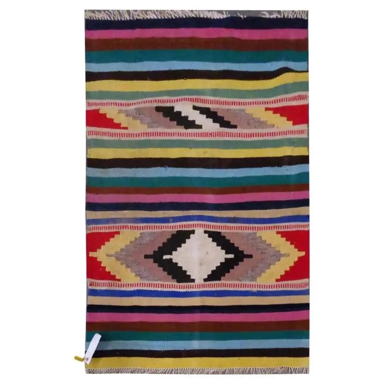 One Of The Kind Sanandaj Vintage Authentic Hand-Knotted Kilim 3'9" X 2'9" (1 of 1)