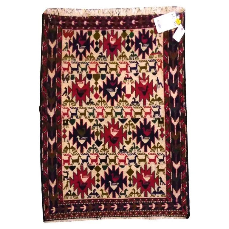 One Of The Kind Authentic Hand-Knotted Kilim Soumak 4'9" X 3'5": ABC Rugs Kilims Collection Sanandaj Moghan Hand-Knotted Kilim Made With Natural Wool And Cotton 4'9" X 3'5'' (Abc281) (Multi Color) Hand knotted and meticulously crafted by Sanandaj artisans, this stu