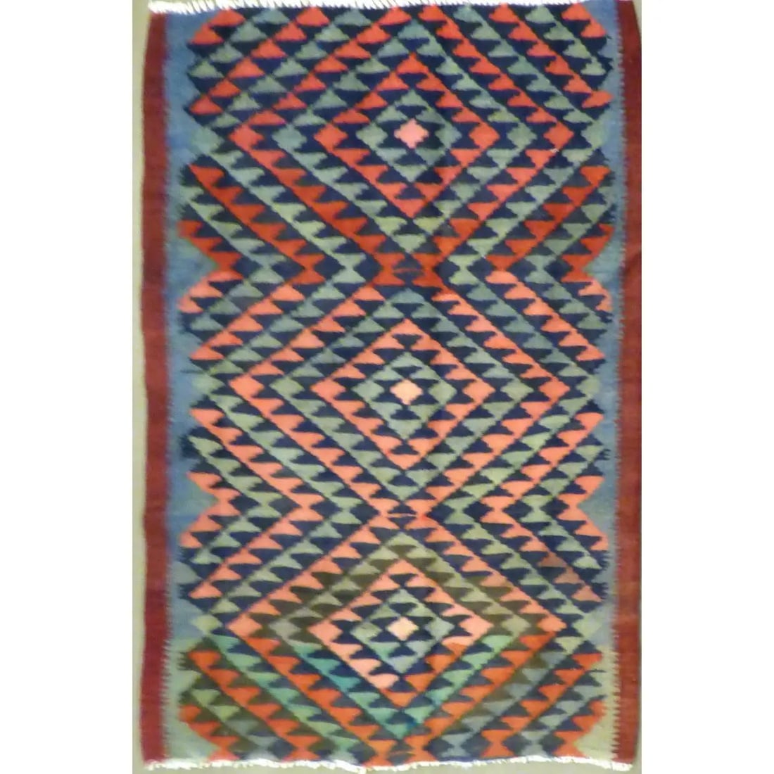One Of The Kind Authentic Hand-Knotted Sanandaj Vintage Kilim 5'0" X 3'8": ABC Rugs Kilims Collection Authentic Hand-Knotted Sanandaj Vintage Kilims Natural Wool Seneh Collection Area Kilim 5'0" X 3'8" (Abckg1044) (Multi Color) Hand knotted and meticulously crafted by Sanand