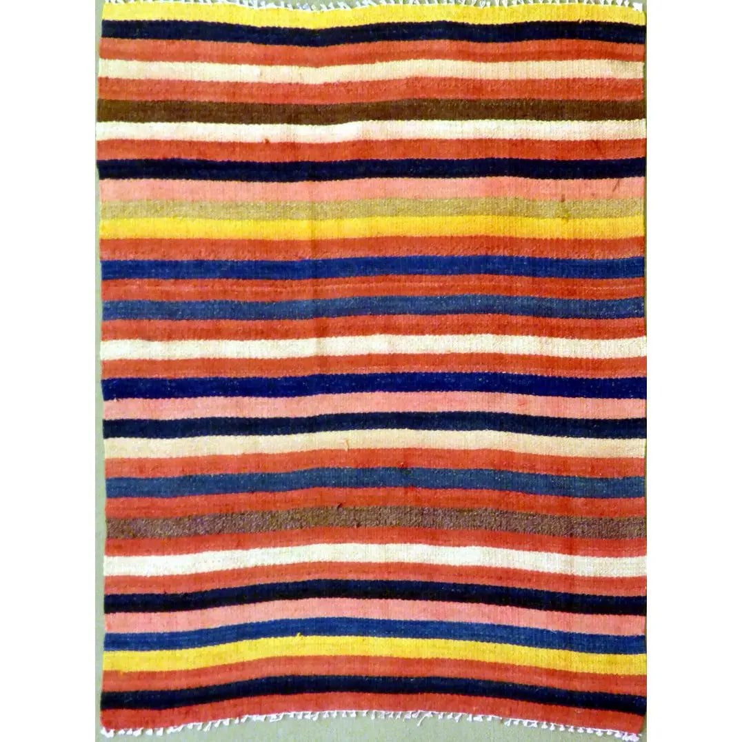 One Of The Kind Authentic Hand-Knotted Sanandaj Vintage Kilim 3'4" X 2'11": ABC Rugs Kilims Collection Authentic Hand-Knotted Sanandaj Vintage Kilims Natural Wool Seneh Collection Area Kilim 3'4" X 2'11" (Abckg1069) (Multi Color) Hand knotted and meticulously crafted by Sanan