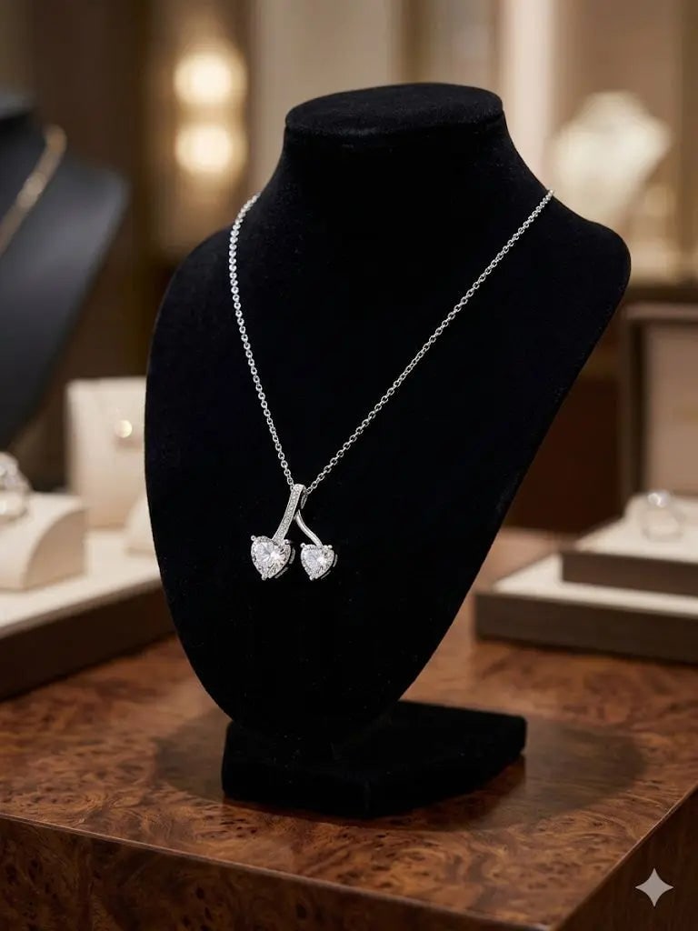 AAA+ Certified Quality, Silver - 925, Necklace Length 22cm, Weight 3.5gm, 2 Heart Cut Zirconia: AAA+ Certified Quality, Silver - 925, Necklace Length 22cm, Weight 3.5gm, 2 Heart Cut Zirconia Gemstone, CJABC-xl109