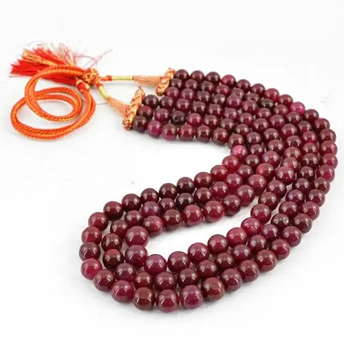 AAA+ Quality 887.50 CTS EARTH MINED 3 STRAND GENUINE RICH RED RUBY ROUND SHAPE BEADS NECKLACE (1 of 1)