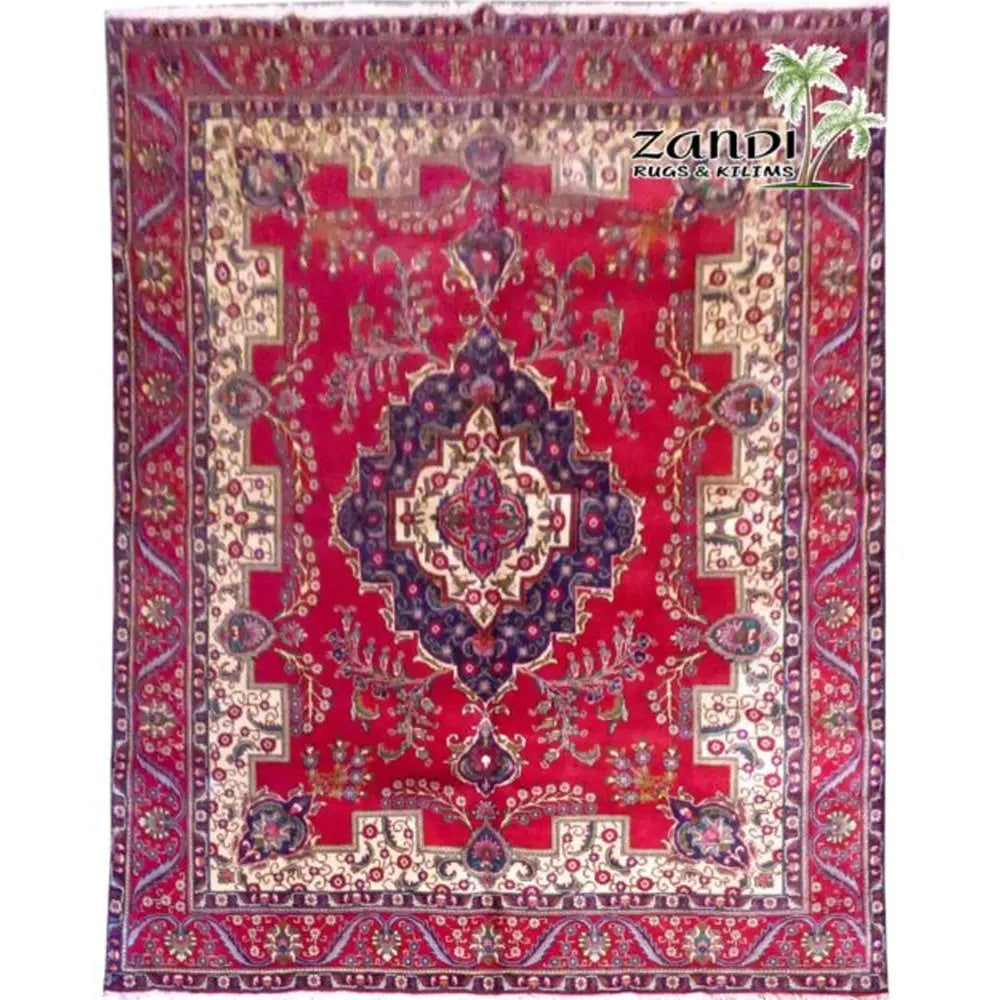 One Of The Kind Persian Tabriz Rug 12'7" x 9'8": ABC Rugs Kilims Collection Hand Knotted Medallion Red Wool Persian Rug Size 12'7"X9'8" (Rr11198) Abcr01246A Hand knotted and meticulously crafted by Persian artisans, this stunning Persian Hand Knotte