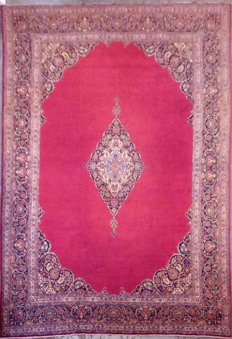 One Of The Kind Persian Kashan Rug 13'3" x 9'10": ABC Rugs Kilims Collection Persian Kashan Hand-Knotted Natural Wool Iranian Rug 13'3'' X 9'10'' Abcr113361 Hand knotted and meticulously crafted by Persian artisans, this stunning Hand Knotted Area Ru