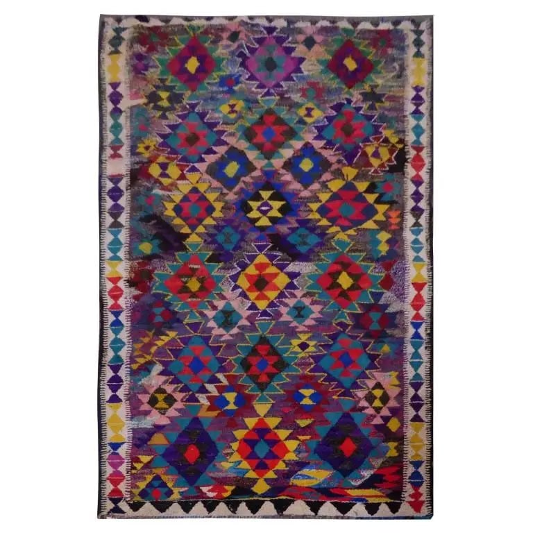 One Of The Kind Sanandaj Vintage Authentic Hand-Knotted Kilim 9'10" X 5'6": ABC Rugs Kilims Collection Sanandaj Vintage Hand-Knotted Kilim Made With Natural Wool And Cotton 302 X 170Cm (Abc1959) (Multi Color) Hand knotted and meticulously crafted by Sanandaj artisans, this st