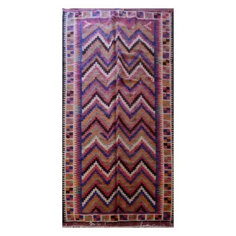 One Of The Kind Sanandaj Vintage Authentic Hand-Knotted Kilim 9'6" X 5'1": ABC Rugs Kilims Collection Sanandaj Vintage Hand-Knotted Kilim Made With Natural Wool And Cotton 290 X 155Cm (Abc17) (Multi Color) Hand knotted and meticulously crafted by Sanandaj artisans, this stun