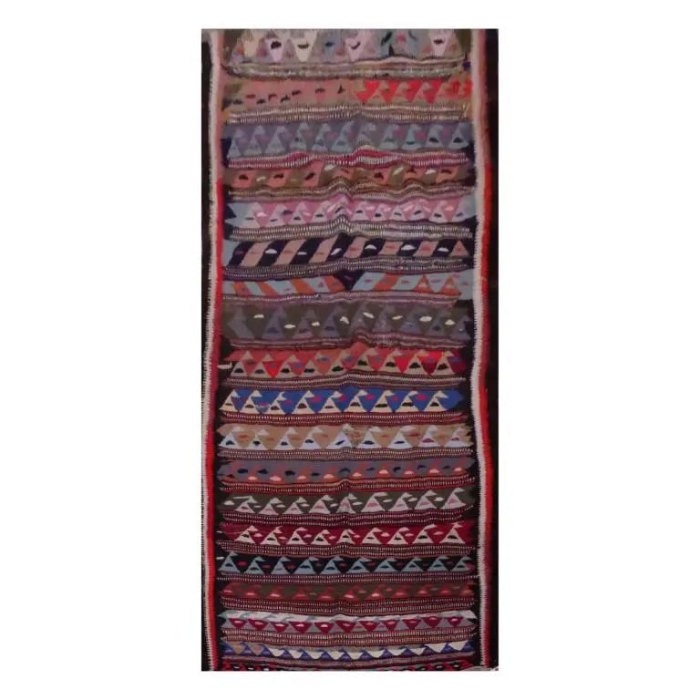 One Of The Kind Sanandaj Vintage Authentic Hand-Knotted Kilim 9'0" X 4'2": ABC Rugs Kilims Collection Sanandaj Vintage Hand-Knotted Kilim Made With Natural Wool And Cotton 276 X 128Cm (Abc1634) (Multi Color) Hand knotted and meticulously crafted by Sanandaj artisans, this st