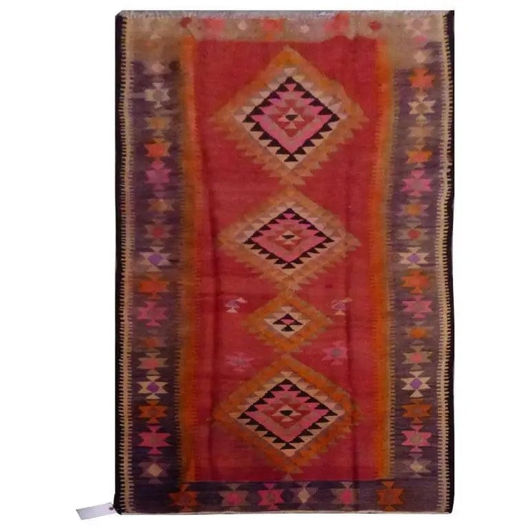 One Of The Kind Sanandaj Vintage Authentic Hand-Knotted Kilim 8'1" X 3'7": ABC Rugs Kilims Collection Sanandaj Vintage Hand-Knotted Kilim Made With Natural Wool And Cotton 248 X 110Cm (Abc1328) (Multi Color) Hand knotted and meticulously crafted by Sanandaj artisans, this st
