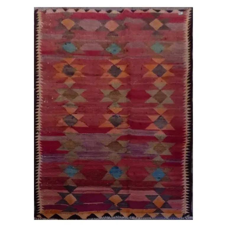 One Of The Kind Sanandaj Vintage Authentic Hand-Knotted Kilim 7'6" X 4'2": ABC Rugs Kilims Collection Sanandaj Vintage Hand-Knotted Kilim Made With Natural Wool And Cotton 230 X 129Cm (Abc1463) (Multi Color) Hand knotted and meticulously crafted by Sanandaj artisans, this st