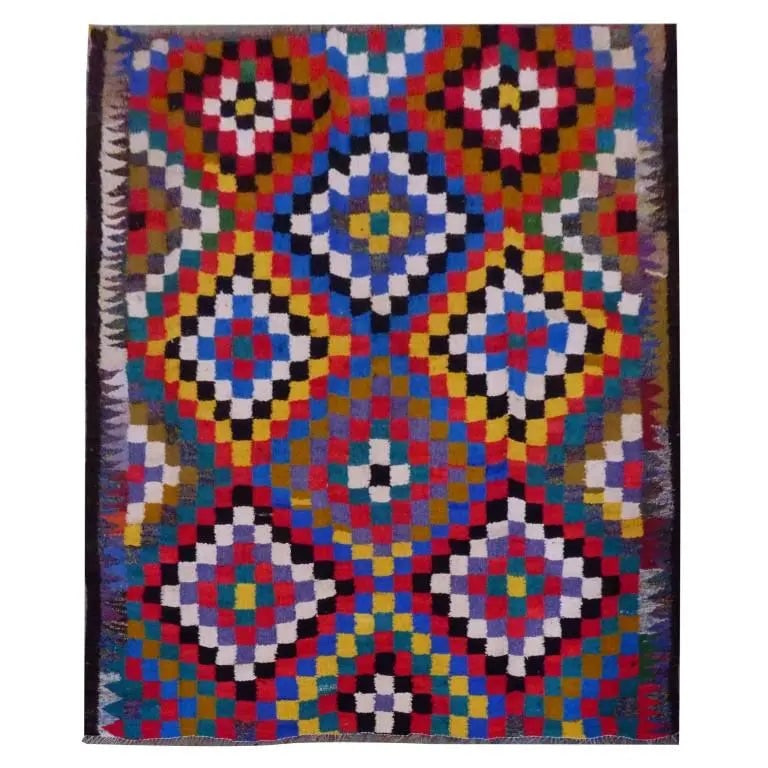 One Of The Kind Sanandaj Vintage Authentic Hand-Knotted Kilim 6'9" X 5'10": ABC Rugs Kilims Collection Sanandaj Vintage Hand-Knotted Kilim Made With Natural Wool And Cotton 206 X 180Cm (Abc1612) (Multi Color) Hand knotted and meticulously crafted by Sanandaj artisans, this st