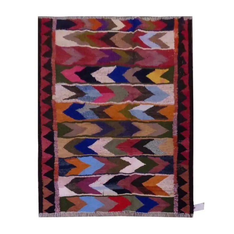 One Of The Kind Sanandaj Vintage Authentic Hand-Knotted Kilim 5'6" X 5'1": ABC Rugs Kilims Collection Sanandaj Vintage Hand-Knotted Kilim Made With Natural Wool And Cotton 170 X 155Cm (Abc1597) (Multi Color) Hand knotted and meticulously crafted by Sanandaj artisans, this st