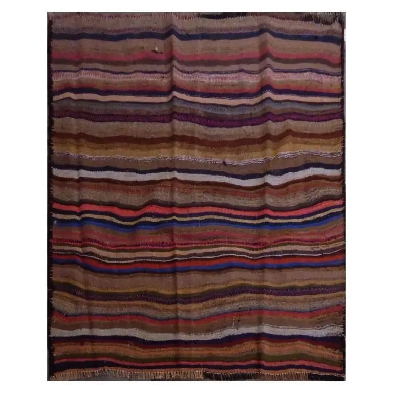 One Of The Kind Sanandaj Vintage Authentic Hand-Knotted Kilim 4'8" X 5'0": ABC Rugs Kilims Collection Sanandaj Vintage Hand-Knotted Kilim Made With Natural Wool And Cotton 143 X 154Cm (Abc1363) (Multi Color) Hand knotted and meticulously crafted by Sanandaj artisans, this st