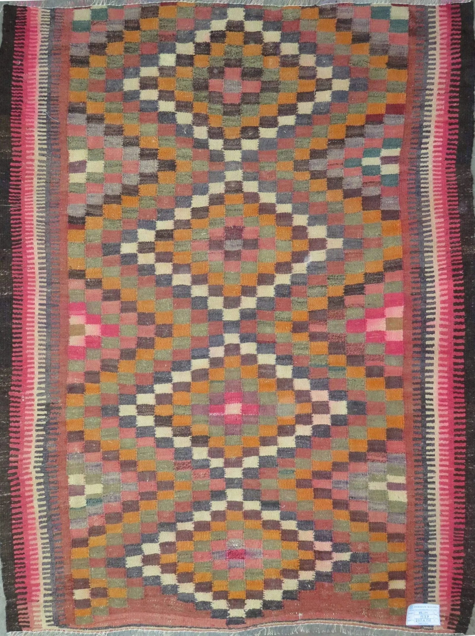 One Of The Kind Authentic Hand-Knotted Sanandaj Vintage Kilim 6'0" X 5'0": ABC Rugs Kilims Collection Sanandaj Seneh, Vintage Kilim Collection And Modern Hand-Knotted Area Kilim With Natural Wool And Cotton 6'0" X 5'0" (Abc-Per-1537) (Multi Color) Hand knotted and meticulous