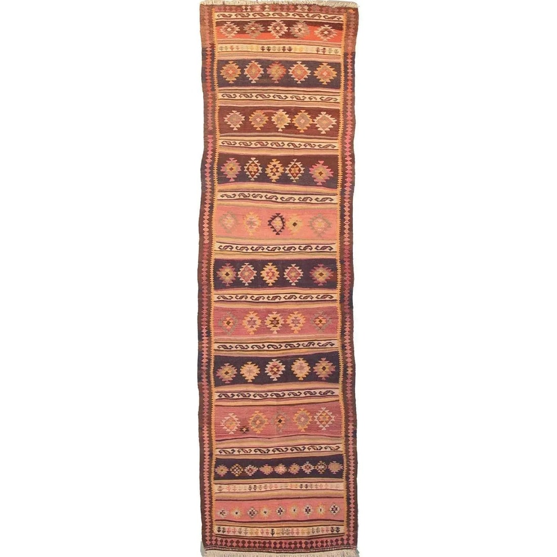 One Of The Kind Gazvin Persian Kilim 12'9" X 3'4": ABC Rugs Kilims Collection Antique Gazvin Persian Kilim Collection And Modern Colorful Hand-Knotted Multi Area Kilim With Natural Wool And Cotton 12'9" X 3'4" Abck00268 Hand knotted and meticulously c