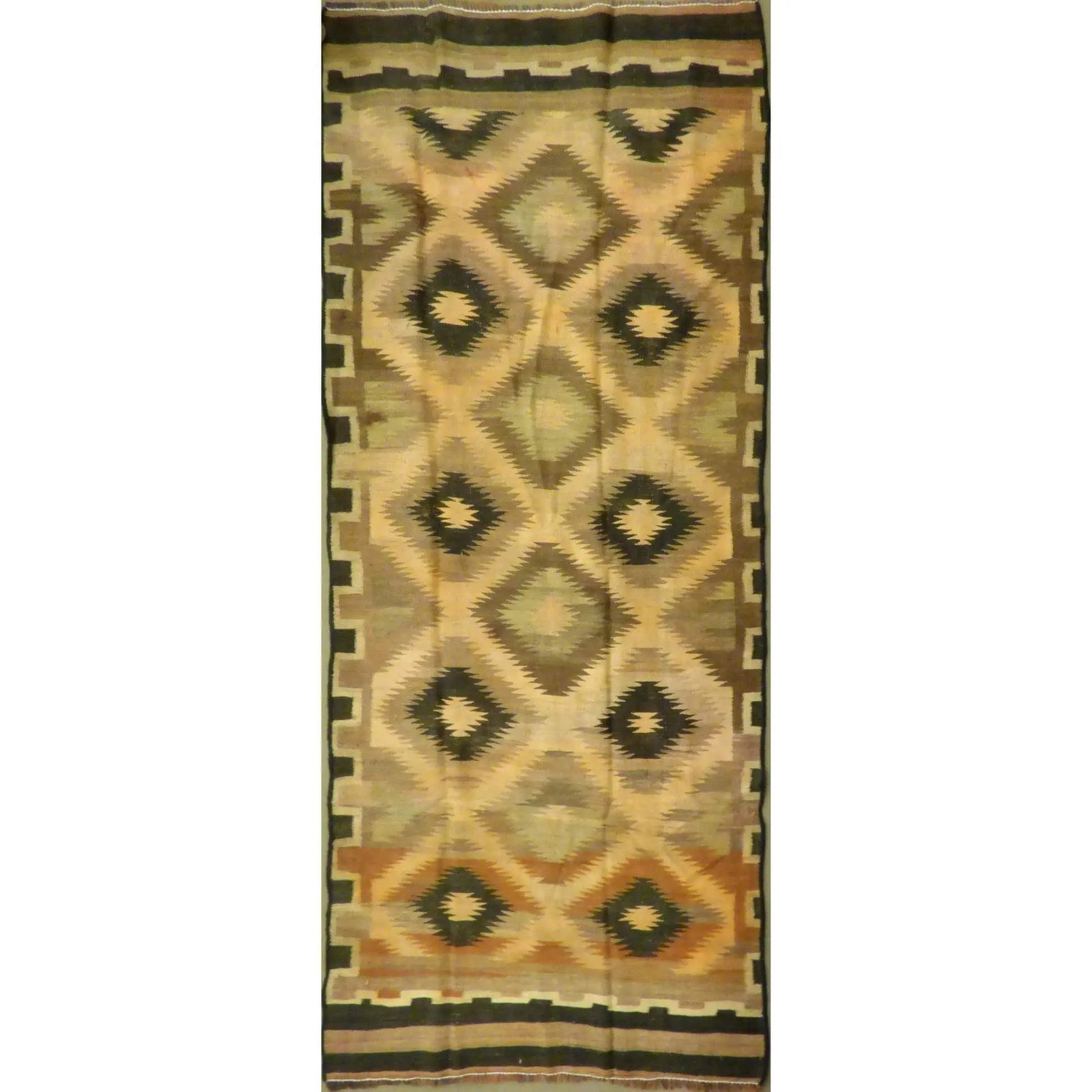 One Of The Kind Authentic Hand-Knotted Sanandaj Vintage Kilim 8'8" X 3'9": ABC Rugs Kilims Collection Authentic Hand-Knotted Sanandaj Vintage Kilims Natural Wool Seneh Collection Area Kilim 8'8" X 3'9" (Abckg1023) (Multi Color) Hand knotted and meticulously crafted by Sanand
