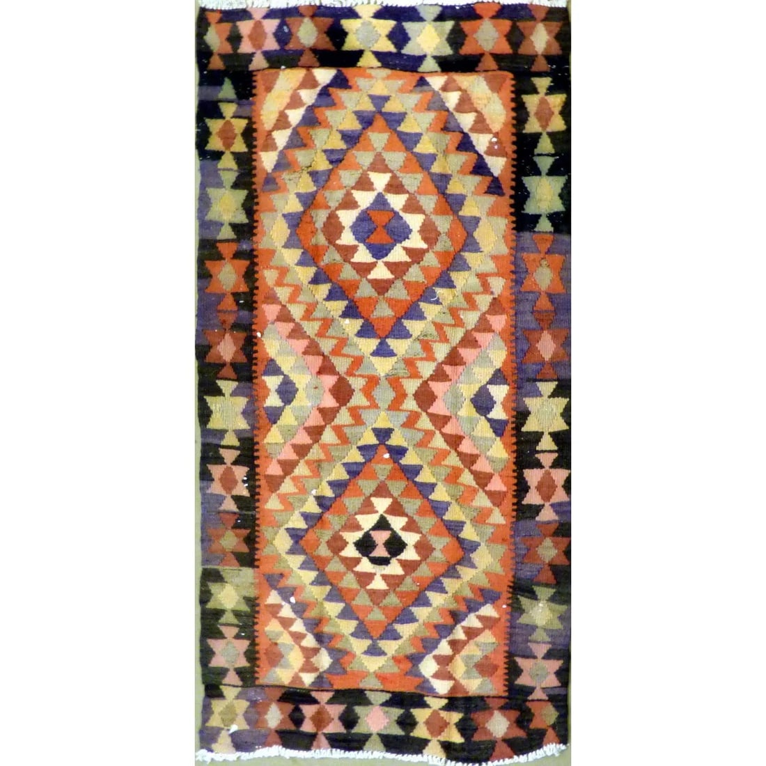 One Of The Kind Authentic Hand-Knotted Sanandaj Vintage Kilim 7'7" X 3'8": ABC Rugs Kilims Collection Authentic Hand-Knotted Sanandaj Vintage Kilims Natural Wool Seneh Collection Area Kilim 7'7" X 3'8" (Abckg1077) (Multi Color) Hand knotted and meticulously crafted by Sanand