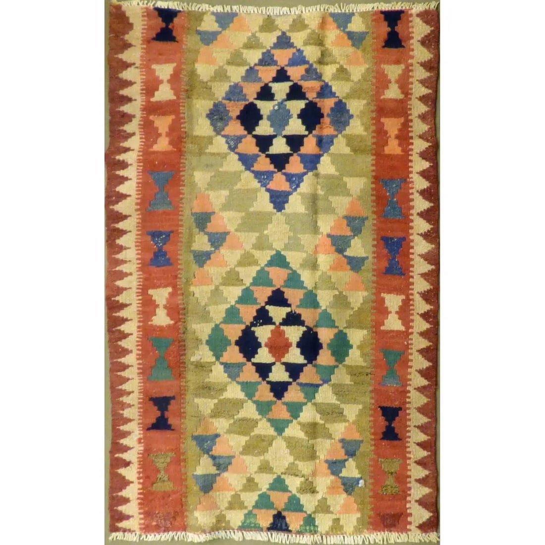 One Of The Kind Authentic Hand-Knotted Sanandaj Vintage Kilim 6'1" X 3'10": ABC Rugs Kilims Collection Authentic Hand-Knotted Sanandaj Vintage Kilims Natural Wool Seneh Collection Area Kilim 6'1" X 3'10" (Abckg1022) (Multi Color) Hand knotted and meticulously crafted by Sanan