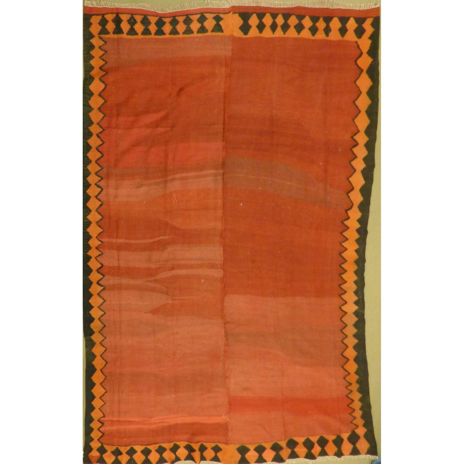 One Of The Kind Authentic Hand-Knotted Sanandaj Vintage Kilim 9'6" X 8'3": ABC Rugs Kilims Collection Authentic Hand-Knotted Sanandaj Vintage Kilims Natural Wool Seneh Collection Area Kilim 9'6" X 8'3" (Abckg1109) (Rust, Brown) Hand knotted and meticulously crafted by Sanand