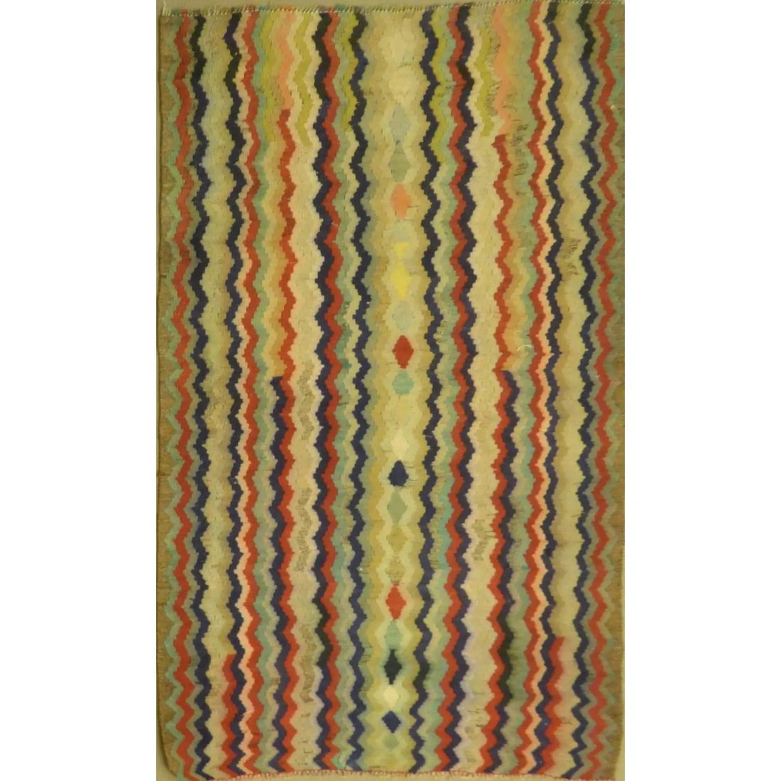 One Of The Kind Authentic Hand-Knotted Sanandaj Vintage Kilim 9'5" X 5'3": ABC Rugs Kilims Collection Authentic Hand-Knotted Sanandaj Vintage Kilims Natural Wool Seneh Collection Area Kilim 9'5" X 5'3" (Abckg1111) (Multi Color) Hand knotted and meticulously crafted by Sanand