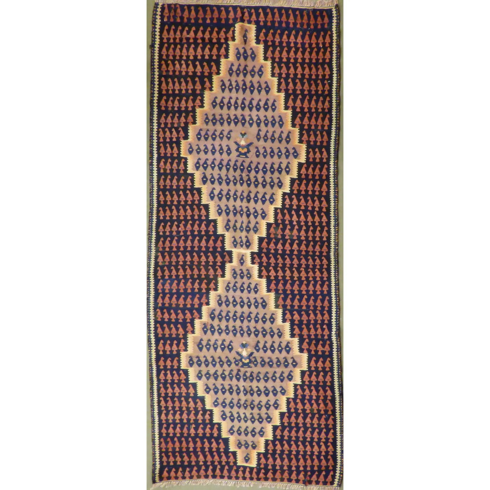 One Of The Kind Authentic Hand-Knotted Sanandaj Vintage Kilim 8'8" X 3'7": ABC Rugs Kilims Collection Authentic Hand-Knotted Sanandaj Vintage Kilims Natural Wool Seneh Collection Area Kilim 8'8" X 3'7" (Abckg1029) (Multi Color) Hand knotted and meticulously crafted by Sanand