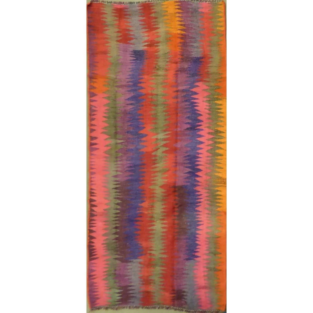 One Of The Kind Authentic Hand-Knotted Sanandaj Vintage Kilim 7'4" X 3'5": ABC Rugs Kilims Collection Authentic Hand-Knotted Sanandaj Vintage Kilims Natural Wool Seneh Collection Area Kilim 7'4" X 3'5" (Abckg1004) (Multi Color) Hand knotted and meticulously crafted by Sanand