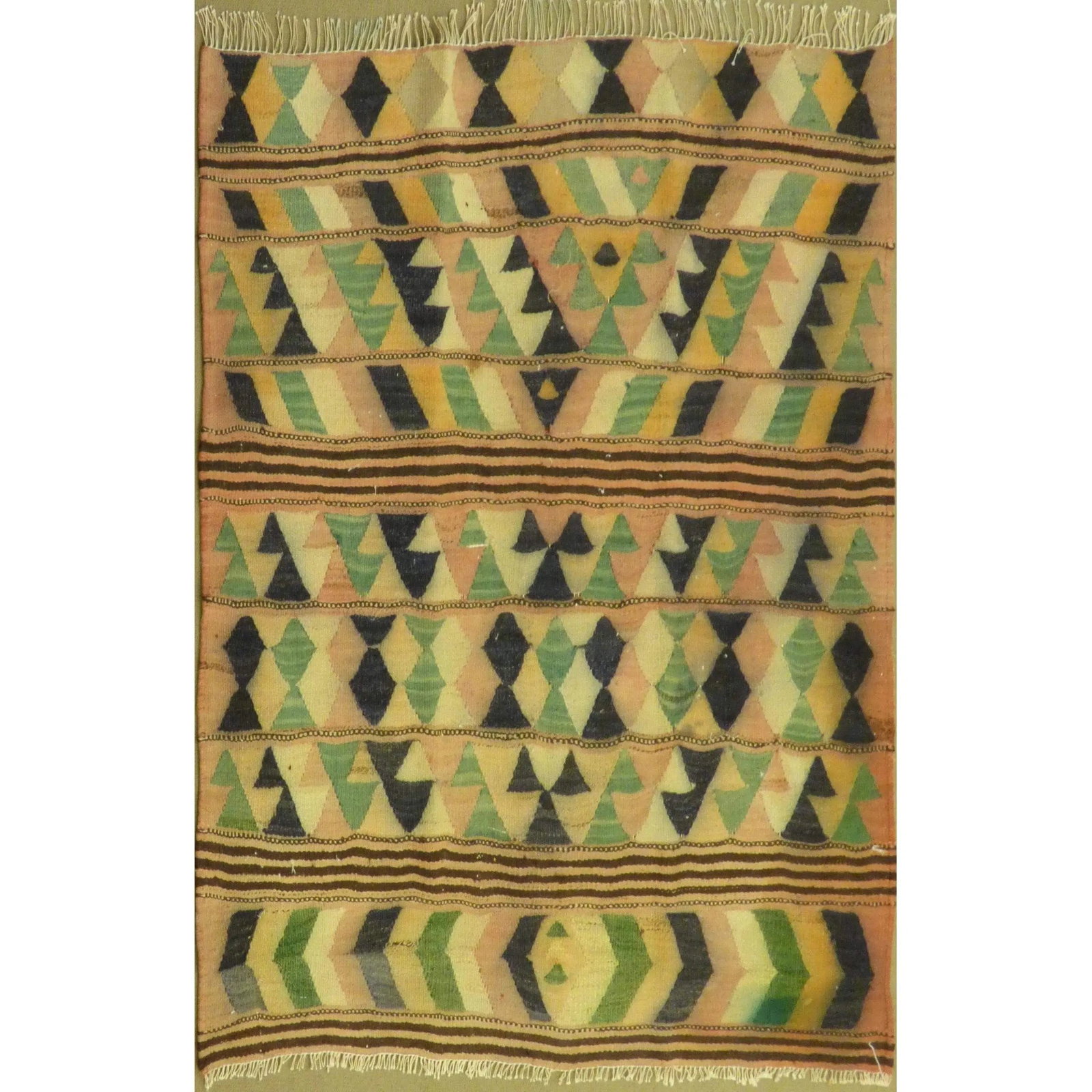 One Of The Kind Authentic Hand-Knotted Sanandaj Vintage Kilim 4'2" X 4'9": ABC Rugs Kilims Collection Authentic Hand-Knotted Sanandaj Vintage Kilims Natural Wool Seneh Collection Area Kilim 4'2" X 4'9" (Abckg1114) (Multi Color) Hand knotted and meticulously crafted by Sanand