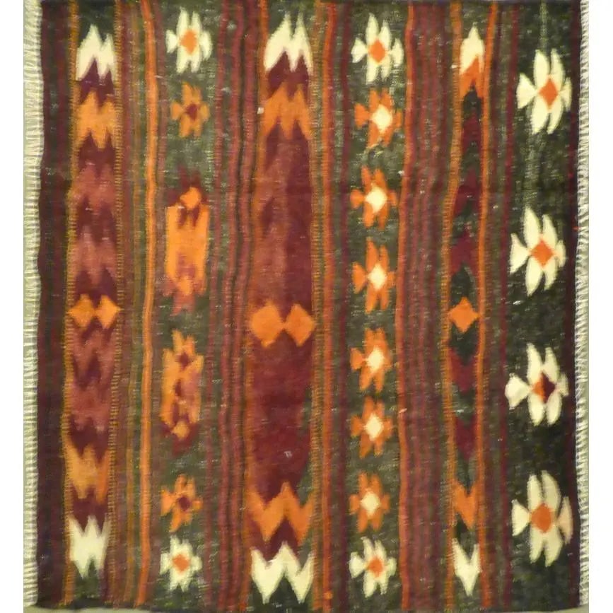 One Of The Kind Authentic Hand-Knotted Sanandaj Vintage Kilim 4'2" X 4'10": ABC Rugs Kilims Collection Authentic Hand-Knotted Sanandaj Vintage Kilims Natural Wool Seneh Collection Area Kilim 4'2" X 4'10" (Abckg1042) (Multi Color) Hand knotted and meticulously crafted by Sanan