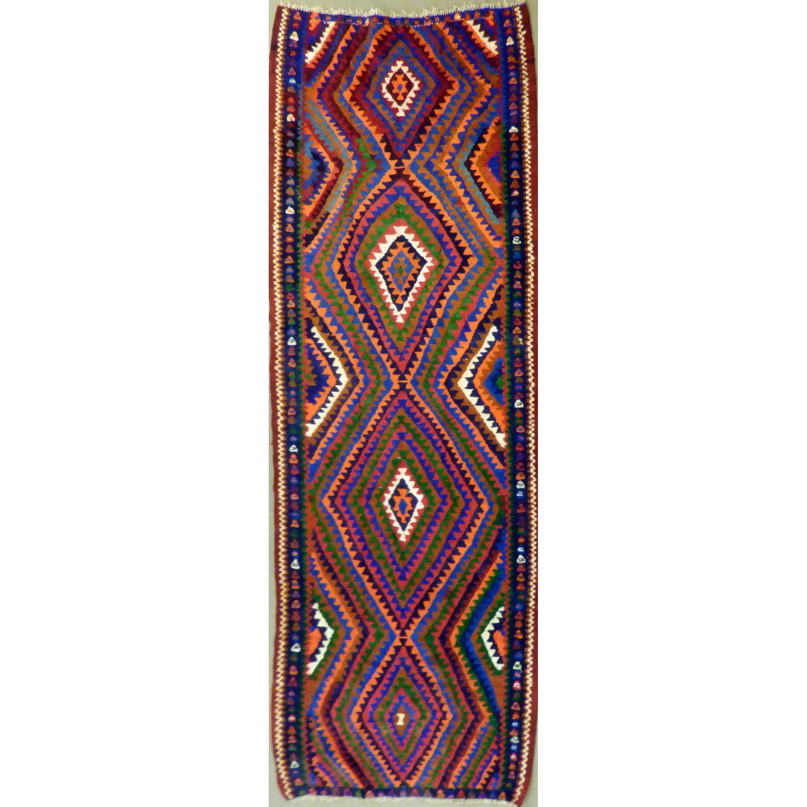 One Of The Kind Authentic Hand-Knotted Sanandaj Vintage Kilim 12'4" X 4'7": ABC Rugs Kilims Collection Authentic Hand-Knotted Sanandaj Vintage Kilims Natural Wool Seneh Collection Area Kilim 12'4" X 4'7" (Abckg1108) (Multi Color) Hand knotted and meticulously crafted by Sanan