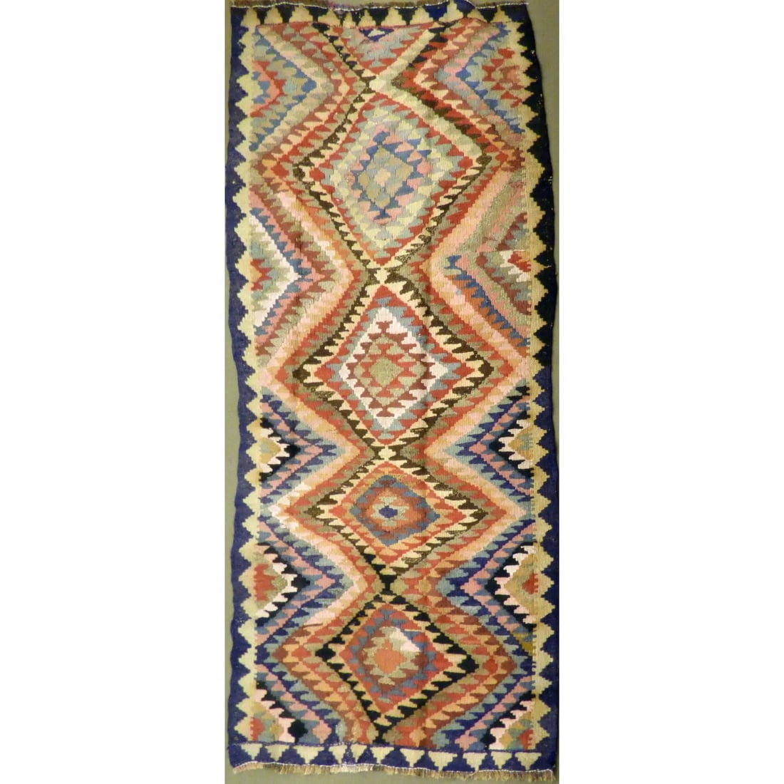 One Of The Kind Authentic Hand-Knotted Sanandaj Vintage Kilim 11'9" X 4'1": ABC Rugs Kilims Collection Authentic Hand-Knotted Sanandaj Vintage Kilims Natural Wool Seneh Collection Area Kilim 11'9" X 4'1" (Abckg1025) (Multi Color) Hand knotted and meticulously crafted by Sanan