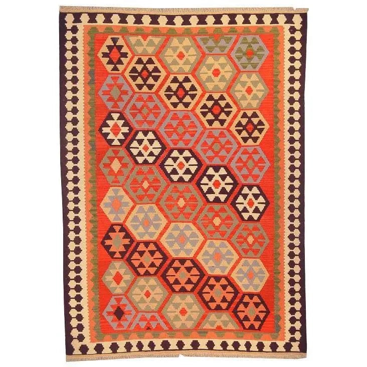 One Of The Kind Ardabil Persian Kilim 8'8" x 5'10": ABC Rugs Kilims Collection Ardabil Persian Kilim Collection And Modern Colorful Hand-Knotted Multi Area Kilim With Natural Wool And Cotton 8'8" X 5'10" Abck00139 Hand knotted and meticulously crafted 