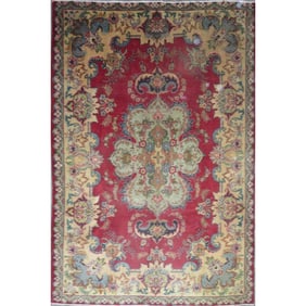 One Of The Kind Hand-Knotted Persian Wool Rug _ Luxurious Vintage Design, 9'9" x 6'6", Artisan