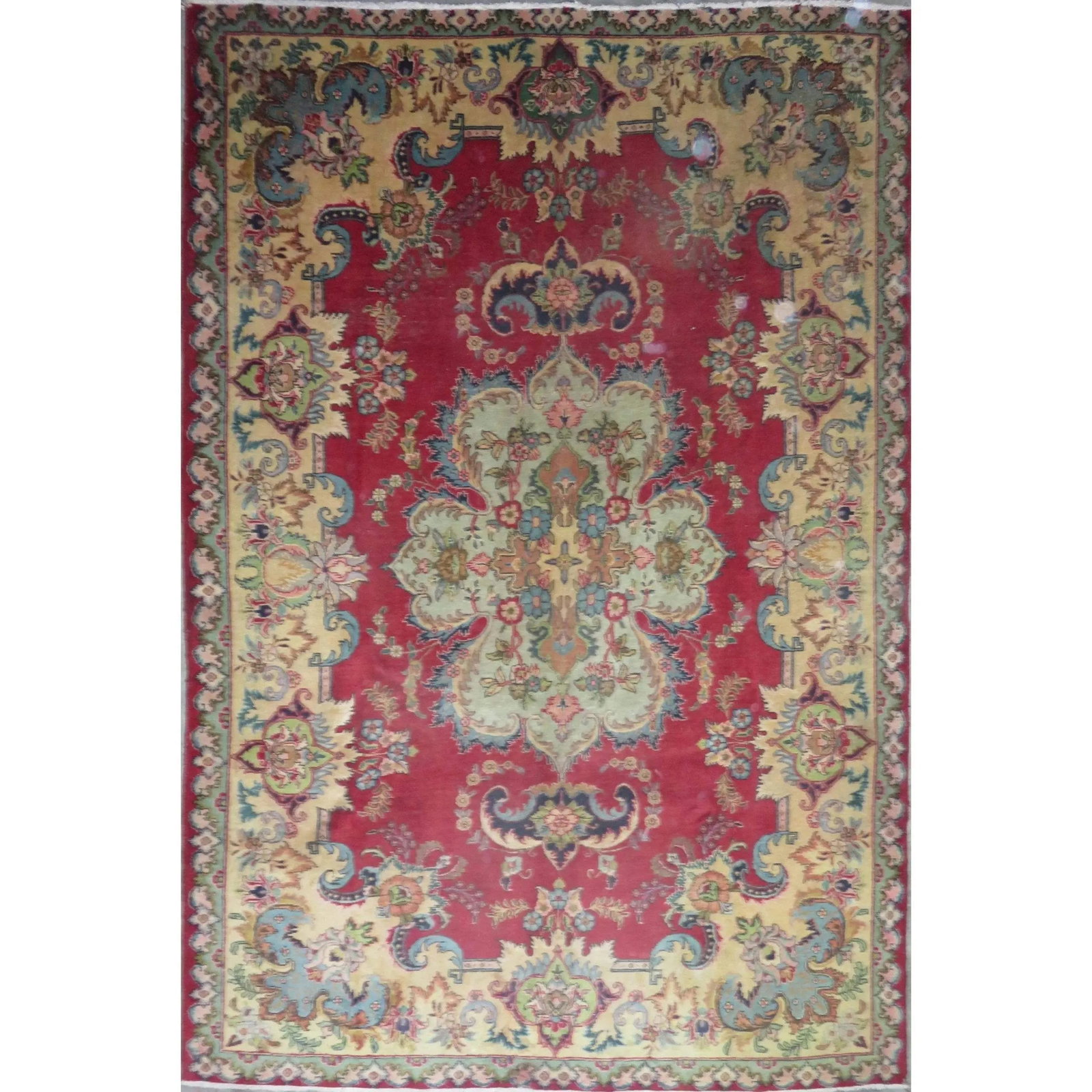 One Of The Kind Hand-Knotted Persian Wool Rug _ Luxurious Vintage Design, 9'9" x 6'6", Artisan: Hand-Knotted Persian Wool Rug _ Luxurious Vintage Design, 9'9" x 6'6", Artisan Crafted, Authentic hand-knotted traditional antique vintage Persian rugs, in excellent vintage condition with over 60 yea