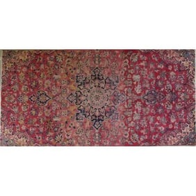 One Of The Kind Hand-Knotted Persian Wool Rug _ Luxurious Vintage Design, 9'8" x 2'6", Artisan