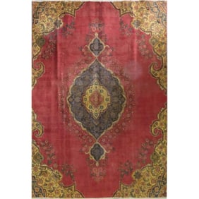 One Of The Kind Hand-Knotted Persian Wool Rug _ Luxurious Vintage Design, 9'5" x 7'2", Artisan
