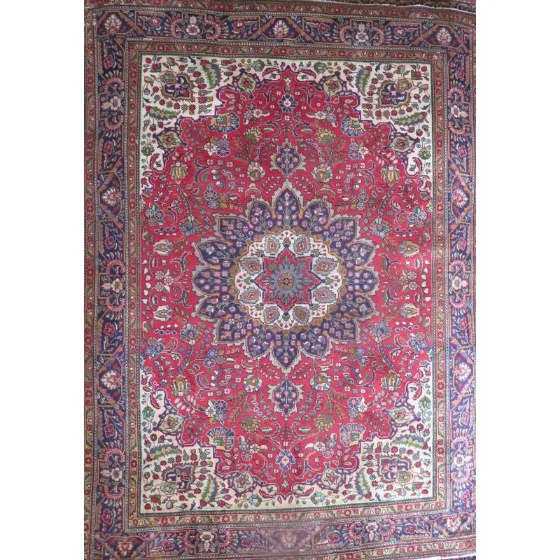 One Of The Kind Hand-Knotted Persian Wool Rug _ Luxurious Vintage Design, 9'10" x 7'1", Artisan: Hand-Knotted Persian Wool Rug _ Luxurious Vintage Design, 9'10" x 7'1", Artisan Crafted, Authentic hand-knotted traditional antique vintage Persian rugs, in excellent vintage condition with over 60 ye