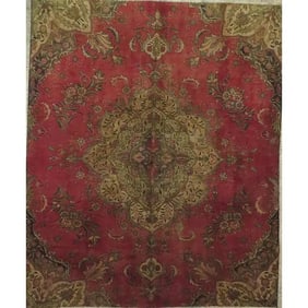 One Of The Kind Hand-Knotted Persian Wool Rug _ Luxurious Vintage Design, 8'10" x 6'1", Artisan