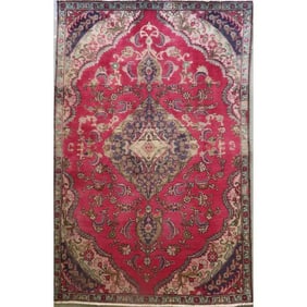 One Of The Kind Hand-Knotted Persian Wool Rug _ Luxurious Vintage Design, 7'6" x 5'7", Artisan